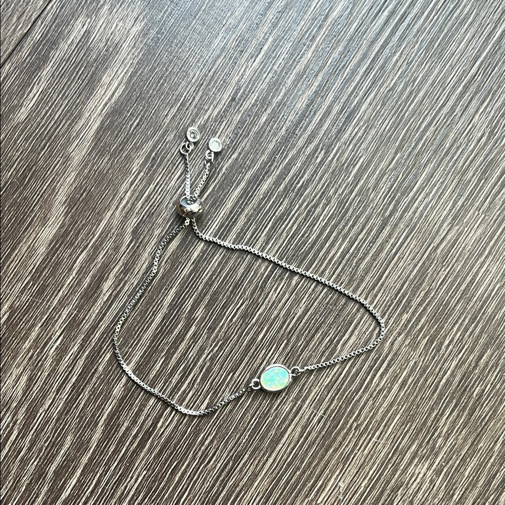 Dainty Silver Bracelet with Opal Accent - Picture 2 of 4